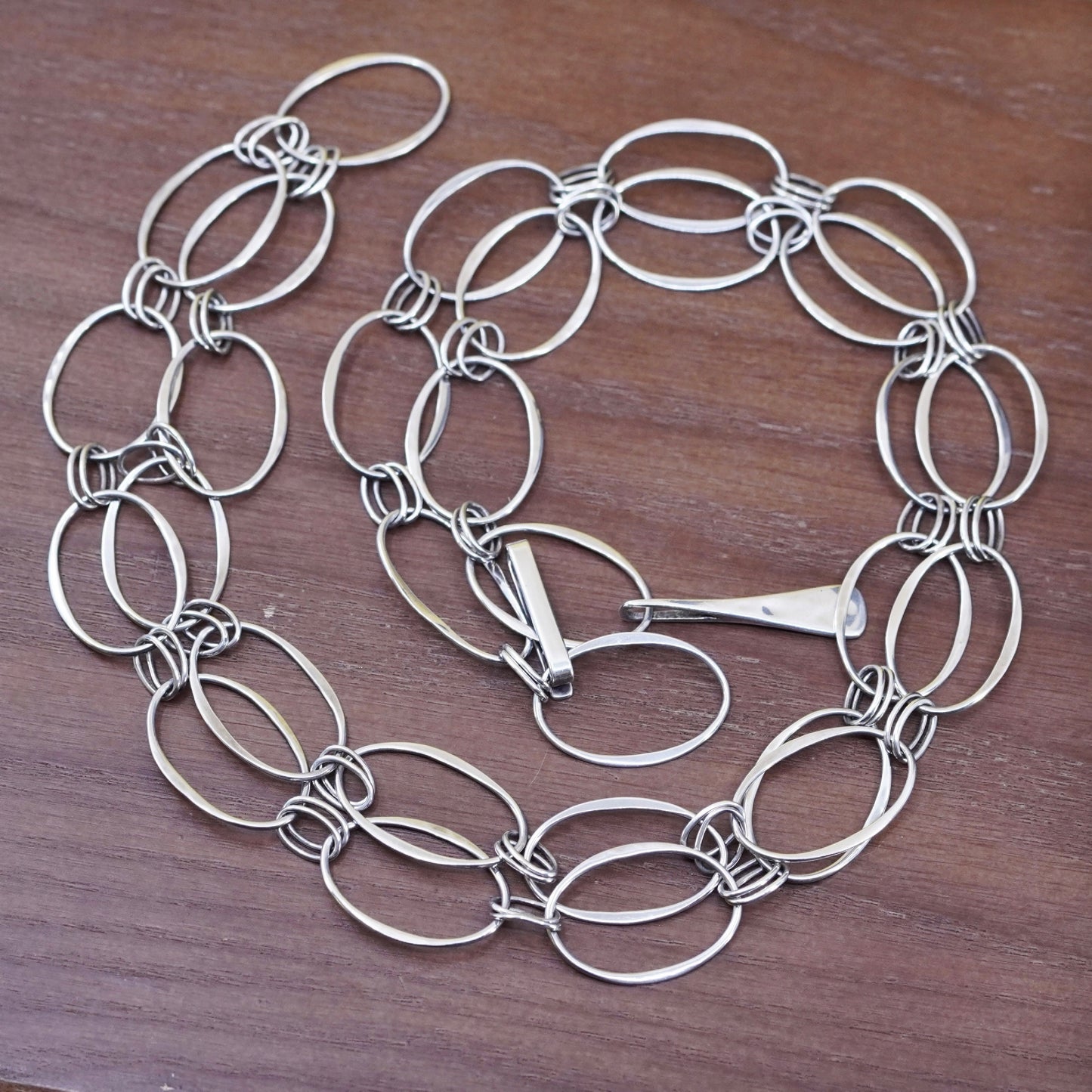 36”, RLM Robert Lee Morris studio Sterling 925 silver necklace, oval link chain