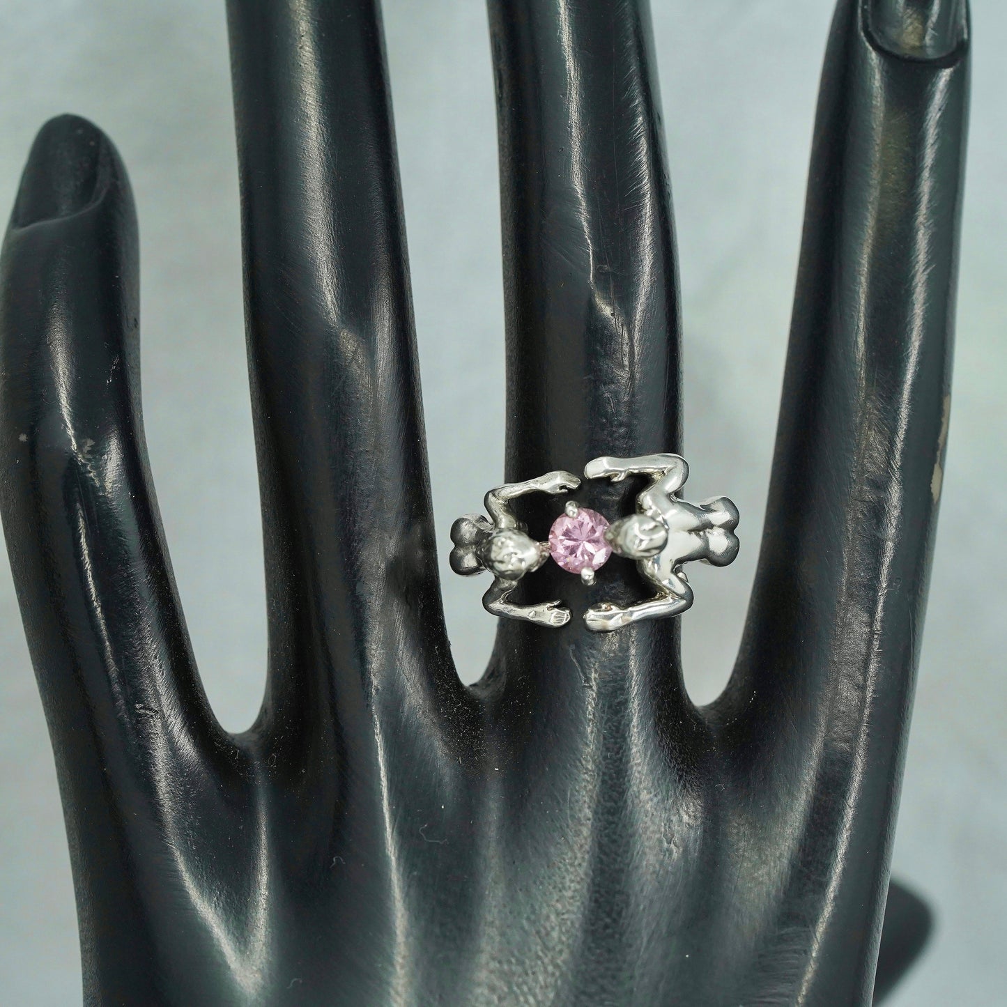 Size 6, Native American Sterling silver ring, 925 band lovers kiss pink cz