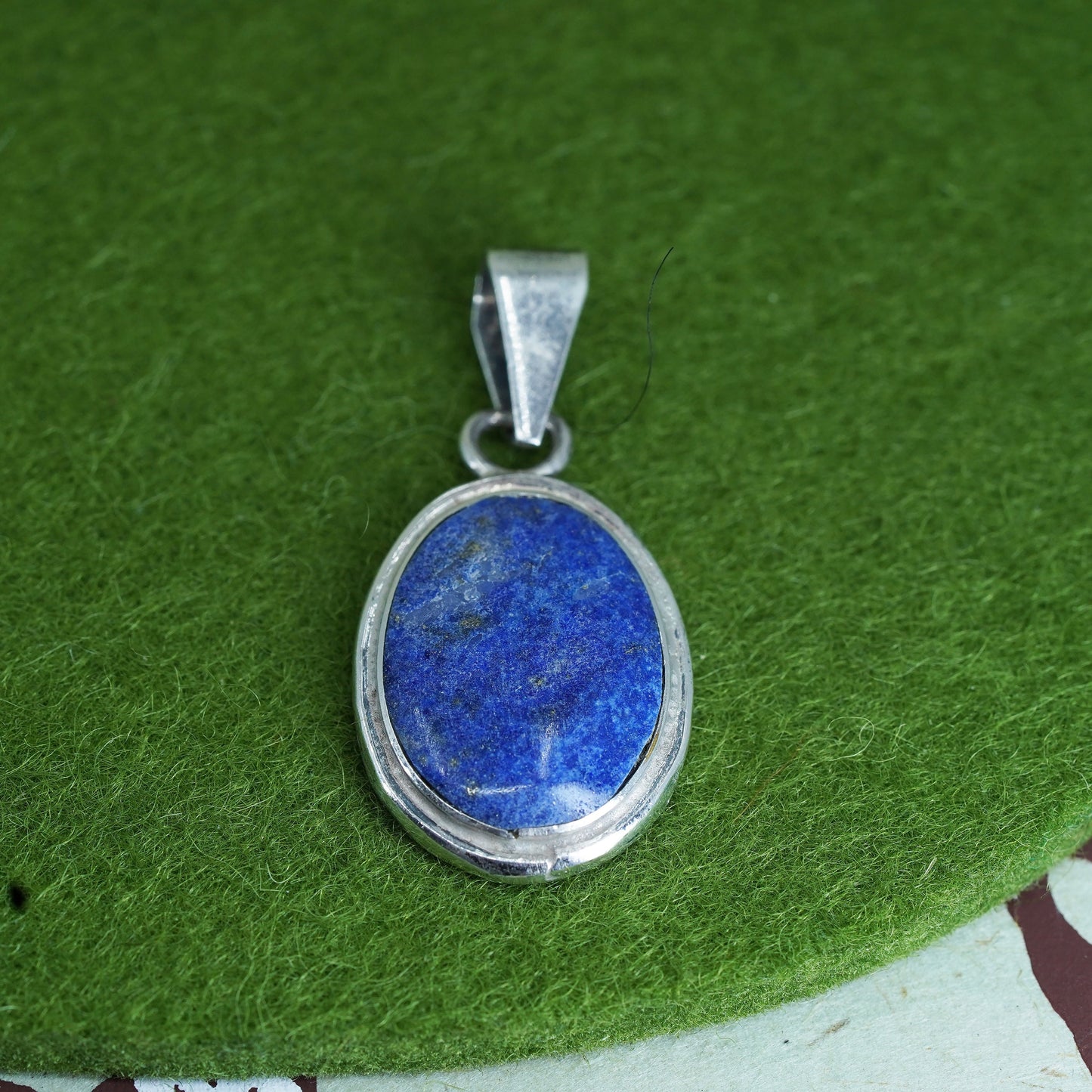 Vintage Sterling 980 silver handmade pendant with blue lapis lazuli