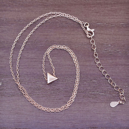 16+2”, vermeil rose gold Sterling silver necklace, 925 circle chain triangular