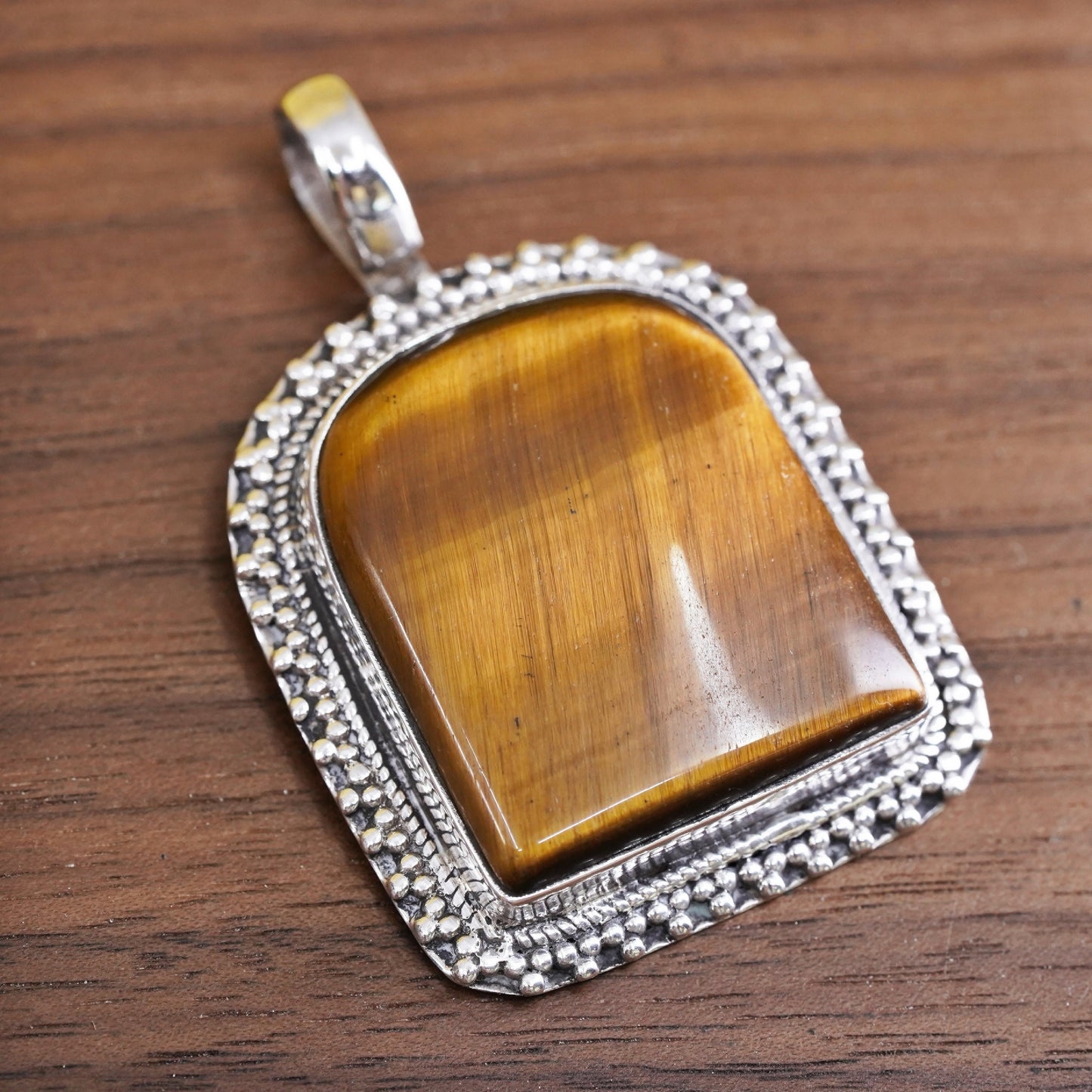 VTG Mexican Sterling 925 silver oval pendant with golden tiger eye and beads