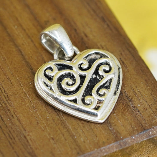 Vintage Sterling silver handmade charm, 925 filigree heart pendant