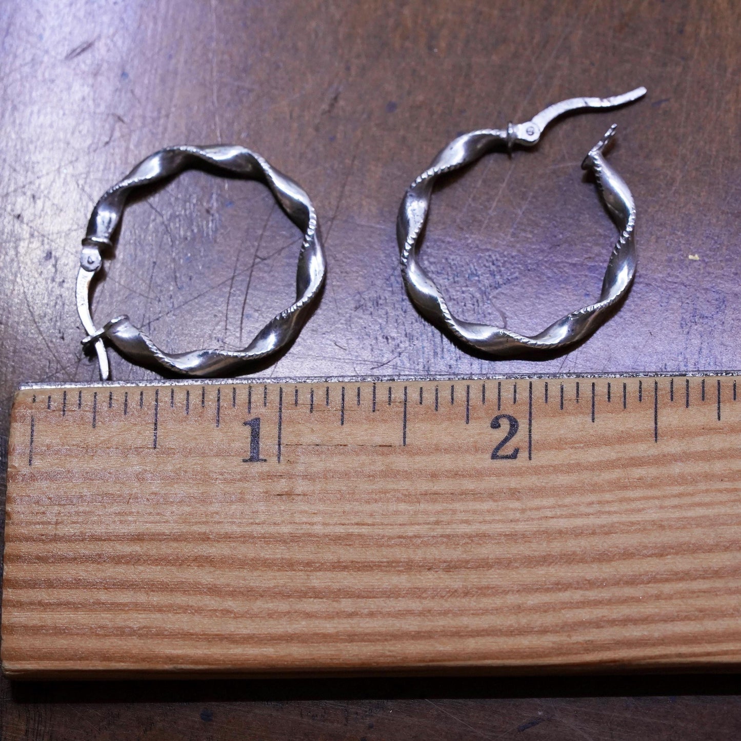 1", Vintage sterling silver loop earrings, twisted minimalist primitive hoops