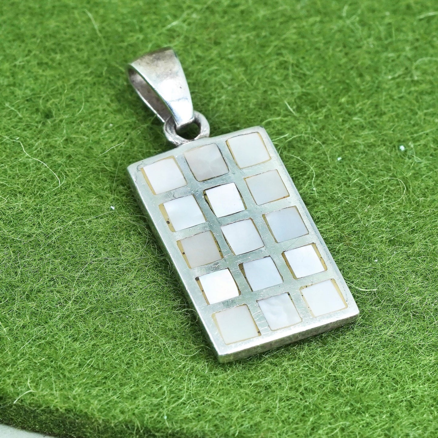 Vintage sterling silver 925 pendant, handmade with mother of pearl inlay