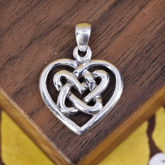 Vintage Sterling silver handmade heart pendant, 925 irish Celtic knot