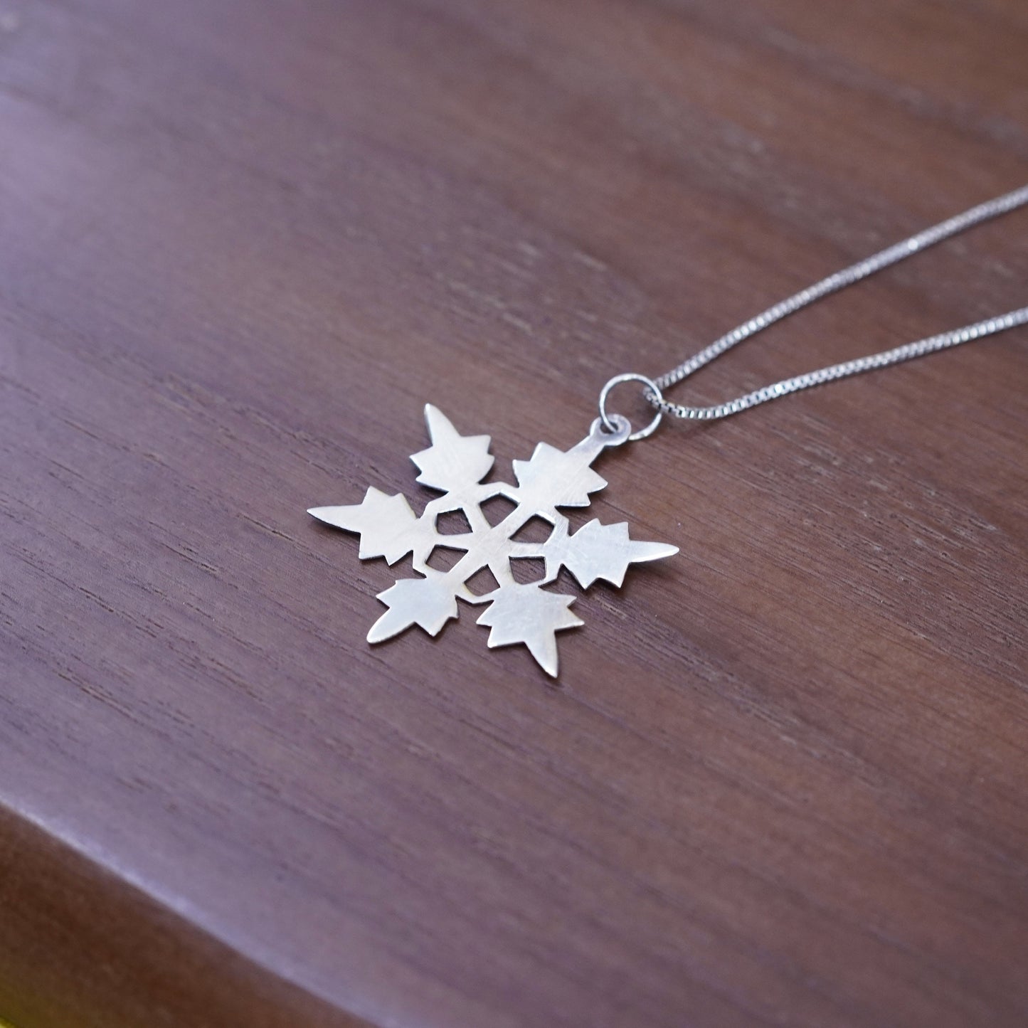 20”, Sterling silver handmade necklace, 925 box chain with snowflake pendant