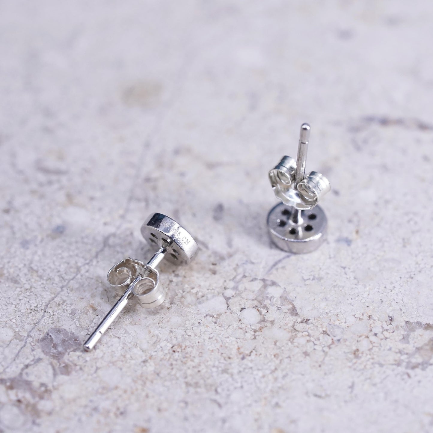 5mm, Vintage sterling silver handmade earrings, 925 studs with CZ