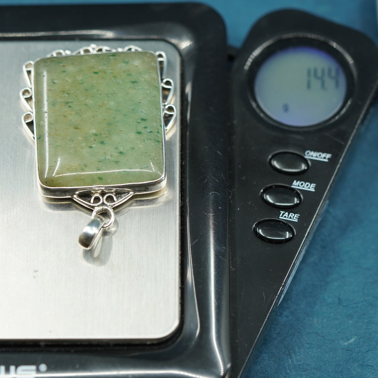 Vintage Sterling 925 silver handmade pendant with rectangular jade