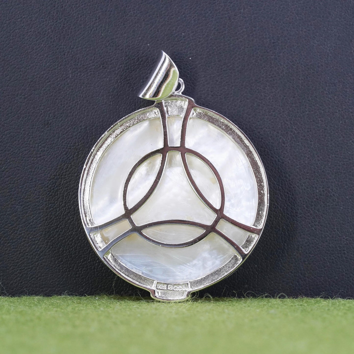 Vintage Sterling 925 Silver huge circle MOP Mother of pearl Pendant