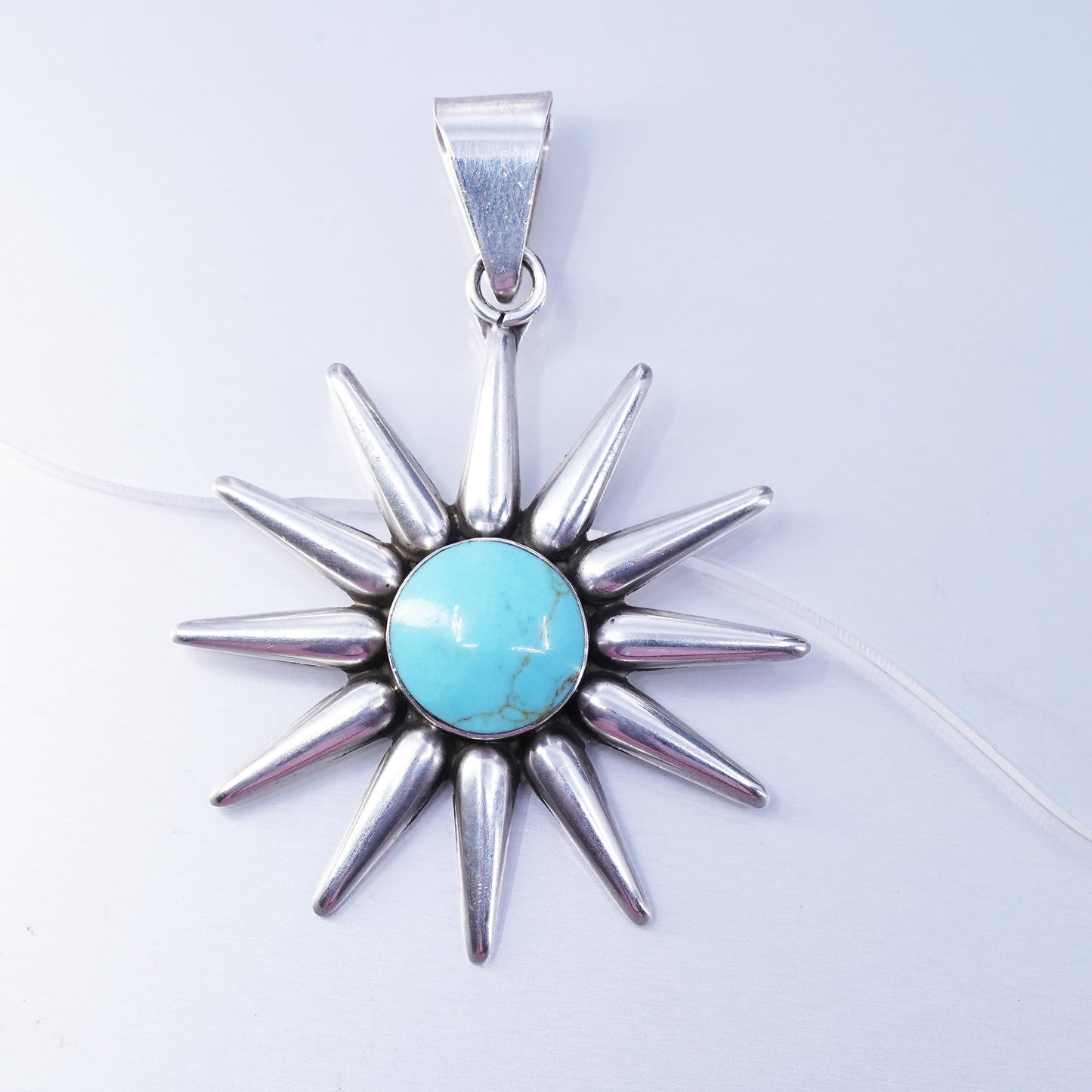 Vintage southwestern Mexican sterling 925 silver sun pendant with turquoise