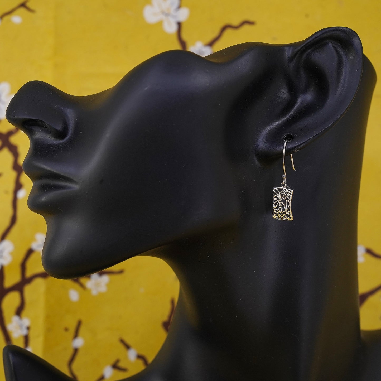 Vintage Sterling silver handmade earrings, 925 flower drops