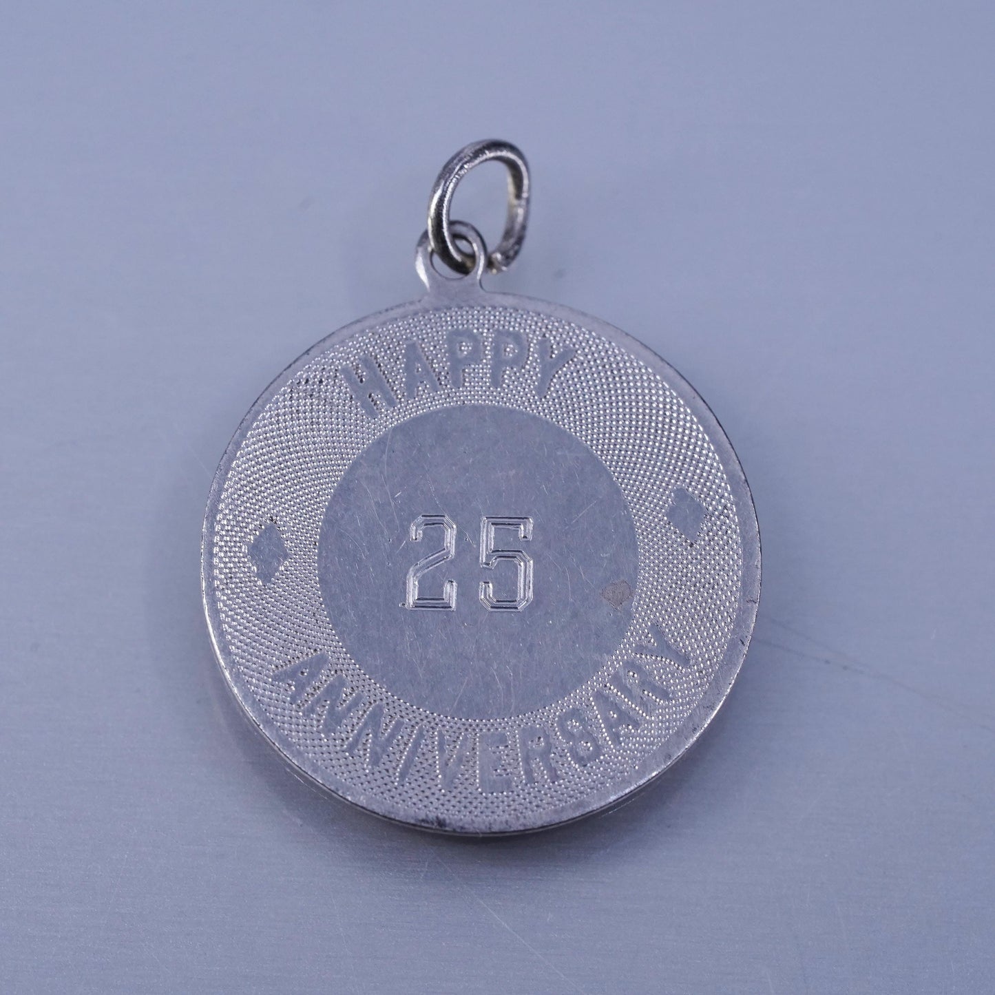 sterling 925 silver handmade pendant tag charm engraved “ happy anniversary 25”