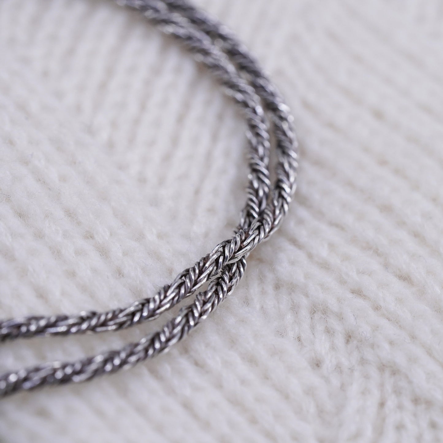 18", 3mm, vintage sterling silver handmade necklace, 925 twisted wheat chain