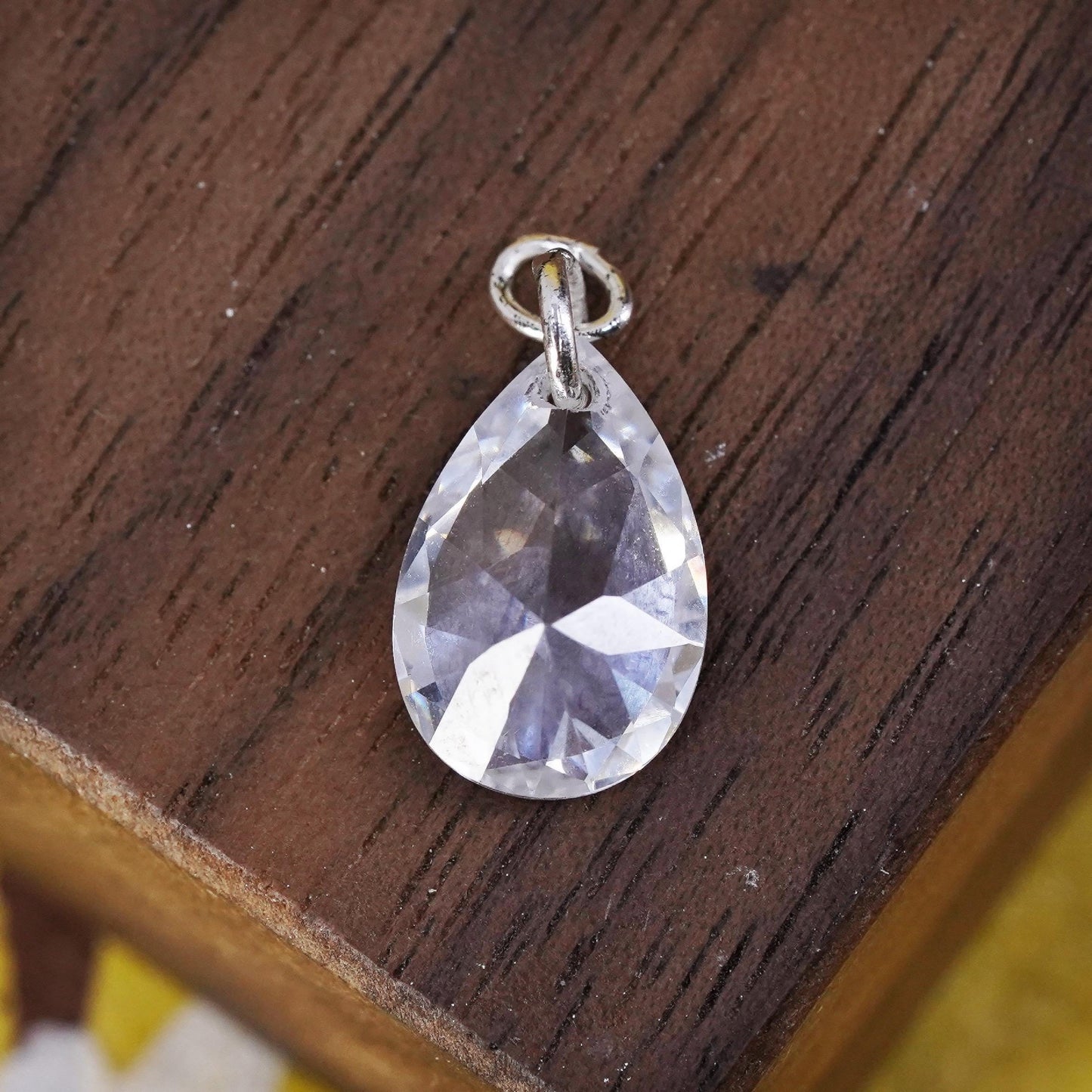 Vintage Sterling 925 silver handmade pendant with teardrop natural crystal