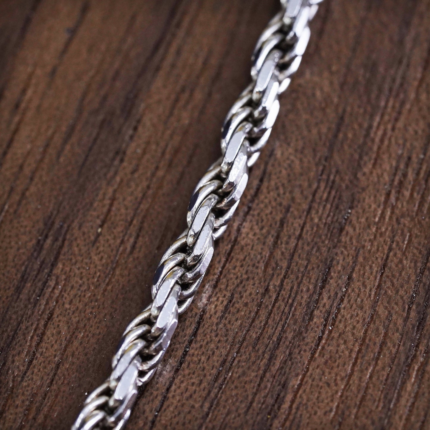 30”, 3mm, vintage Sterling silver necklace, Italy diamond 925 rope chain