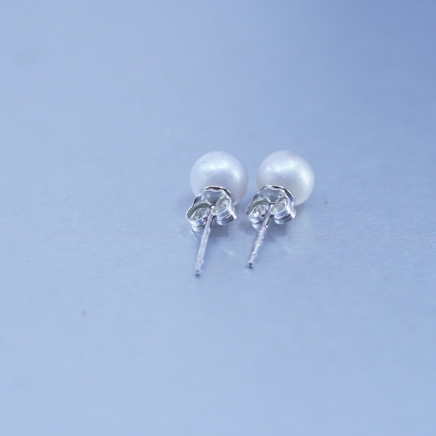 5mm, Vintage Sterling 925 silver handmade earrings, studs with pearl