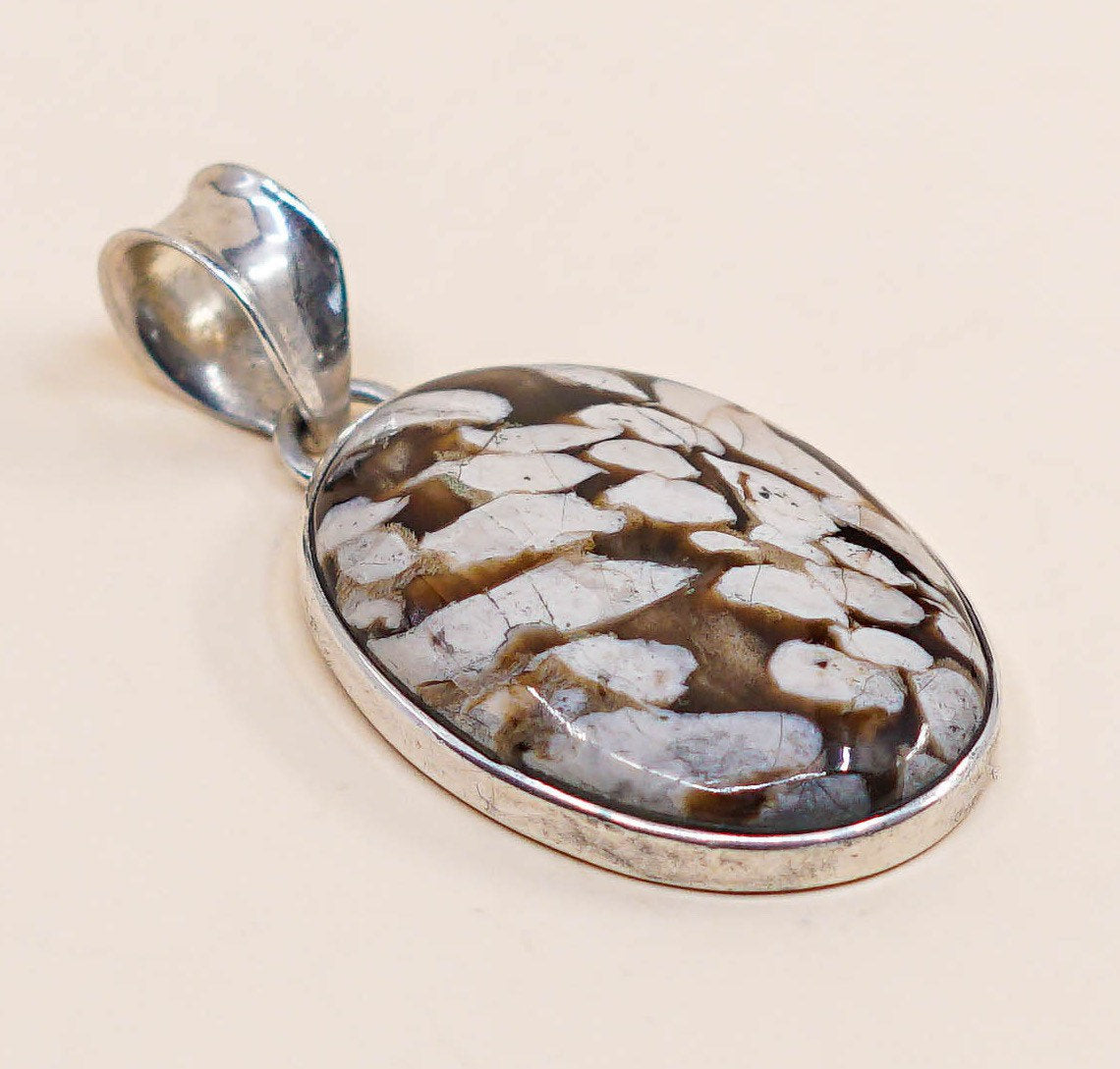 VTG sterling silver handmade pendant, 925 silver w/ spotted jasper