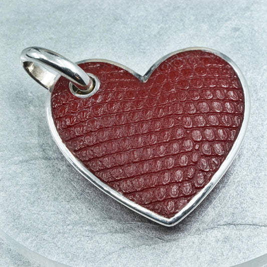 Vintage EEE sterling 925 silver red leather heart pendant