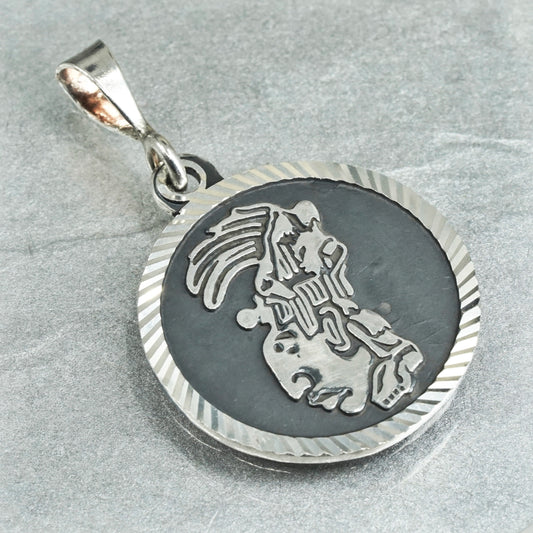 Vintage Mexico sterling 925 silver handmade embossed mayan figure pendant charm