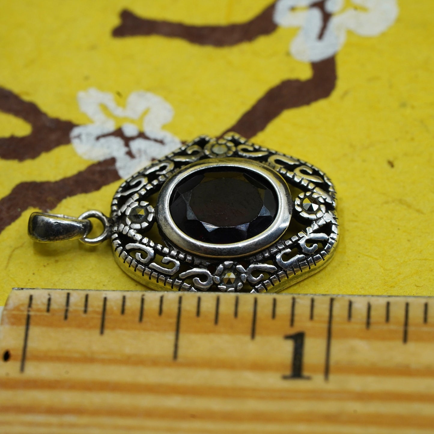 Vintage Sterling silver handmade pendant, 925 charm with ruby