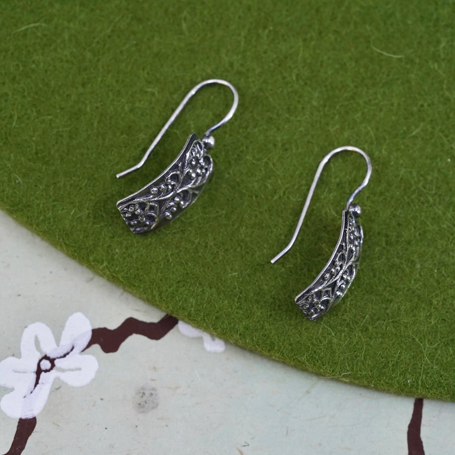 Silpada 925 Sterling Silver Filigree Scroll Heart Rectangle Earrings W1517 Rare