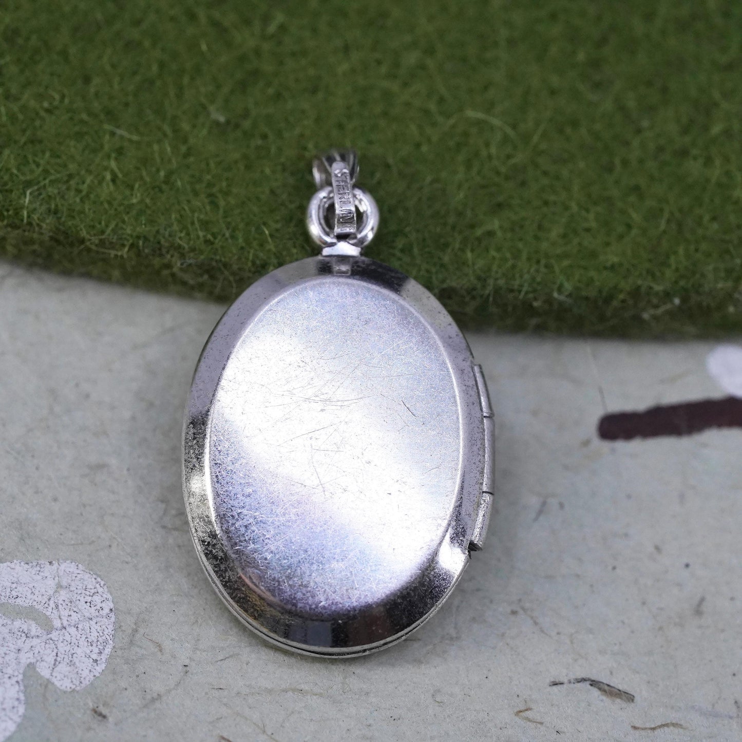 Vintage Sterling silver oval pendant, 925 floral textured photo locket charm