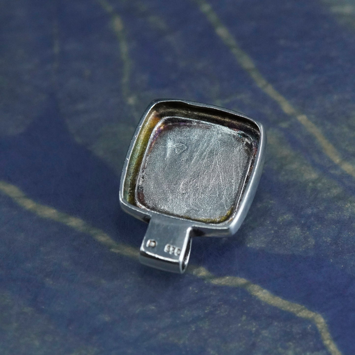 Vintage sterling 925 silver handmade pendant with square onyx