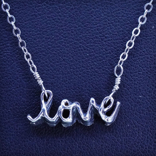 16+2", sterling 925 silver necklace, circle chain with “love” pendant necklace