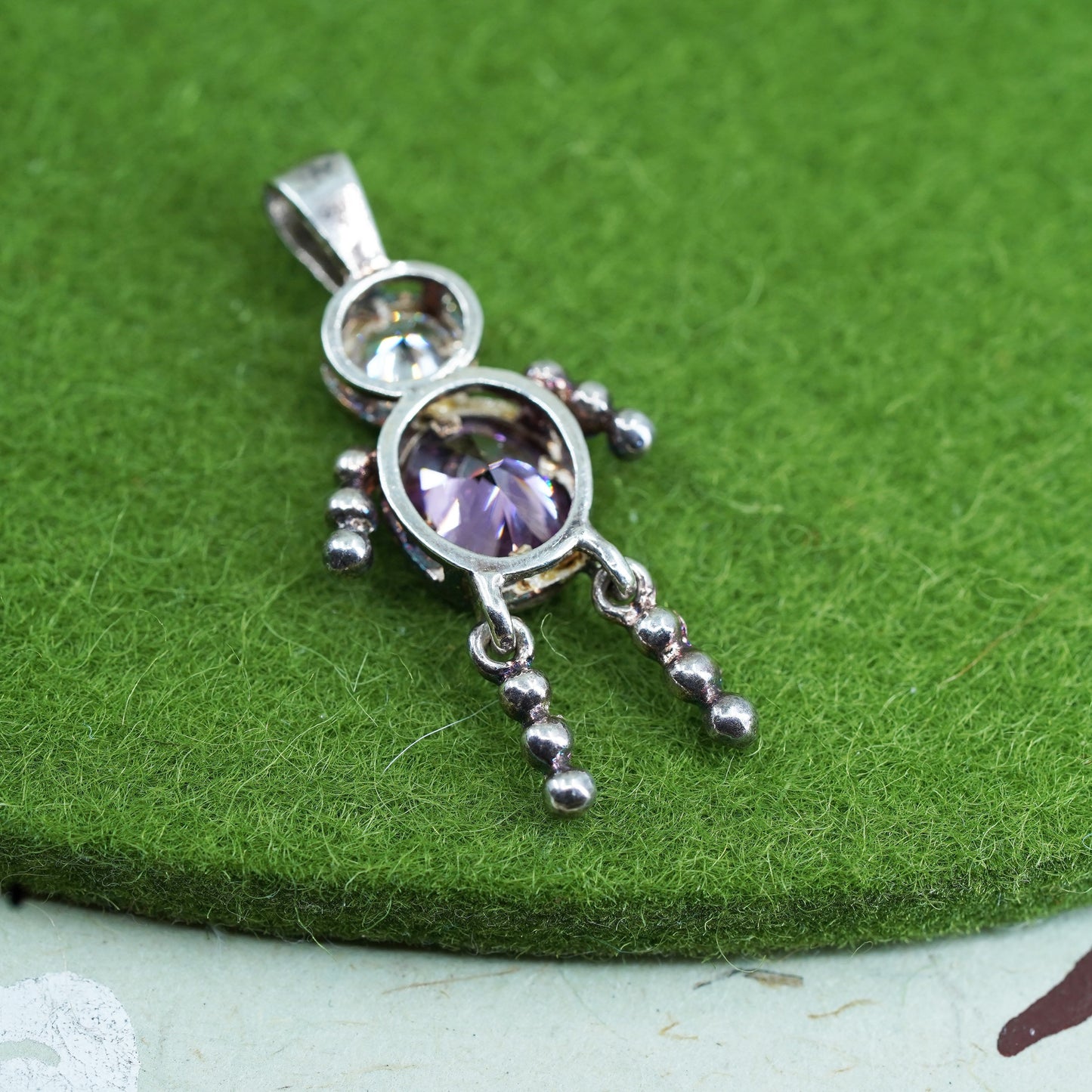 Vintage sterling 925 silver birthstone pendant boy figure charm with amethyst