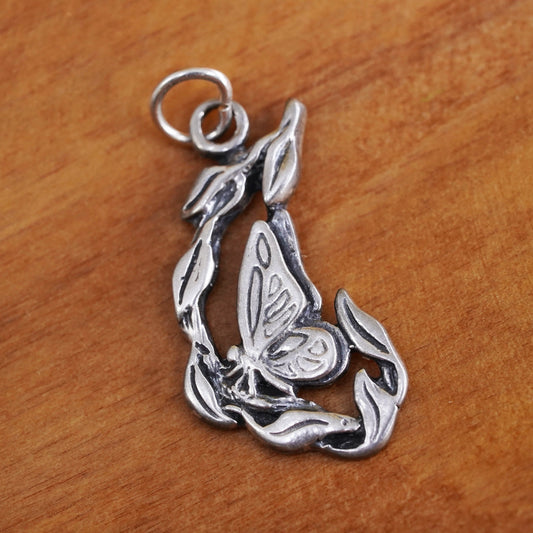 Vintage Sterling silver handmade pendant, 925 cute butterfly charm