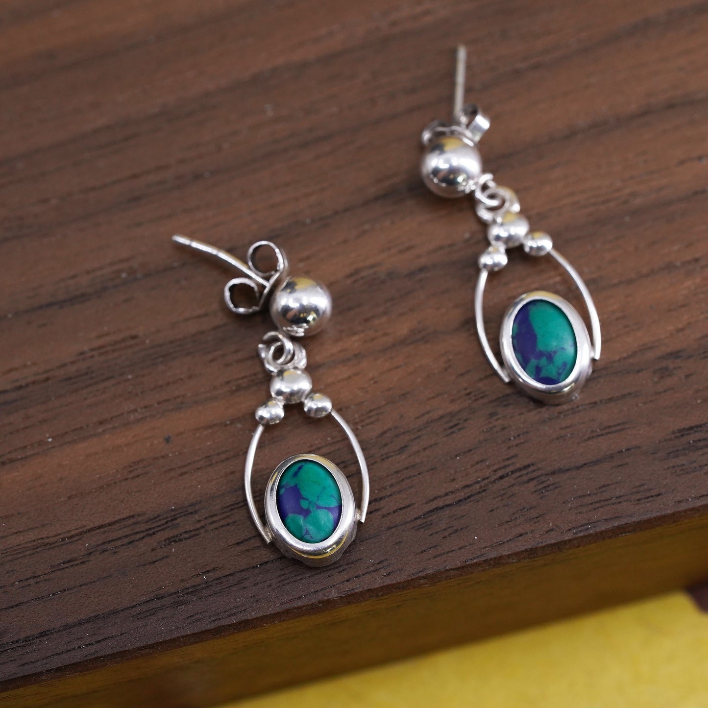 Vintage Sterling 925 silver handmade earrings with turquoise dangle