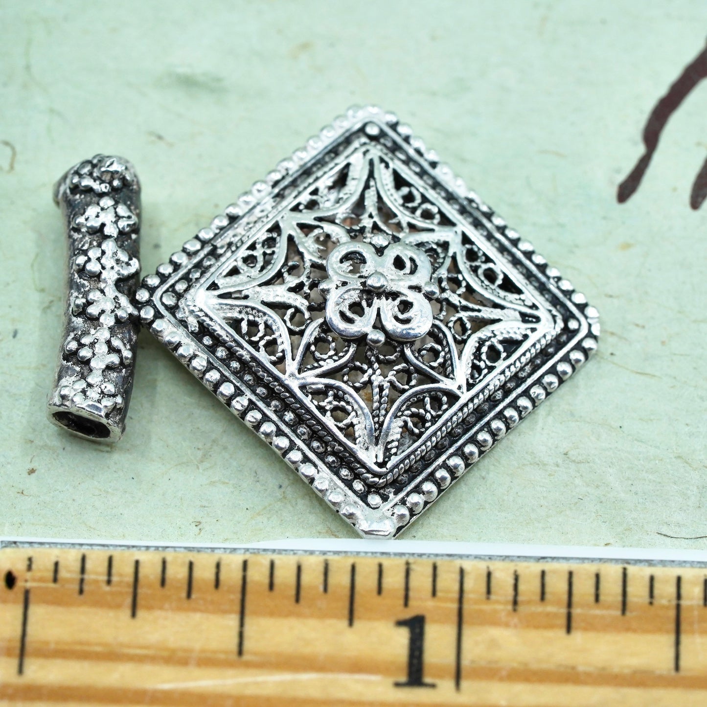 vintage sterling silver handmade pendant, 925 silver filigree pendant