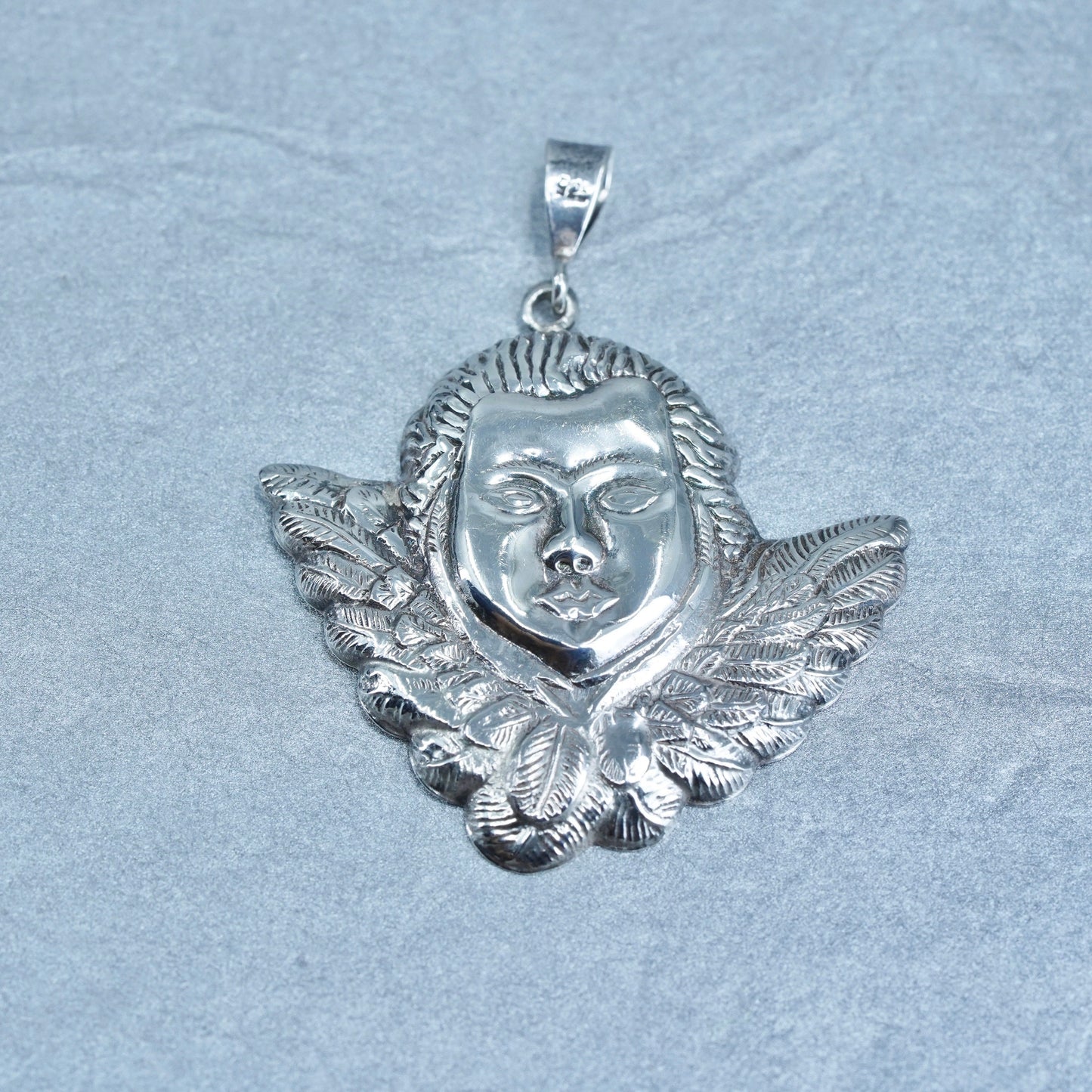 Antique Shube Sterling silver handmade charm, 925 Angel pendant with heart