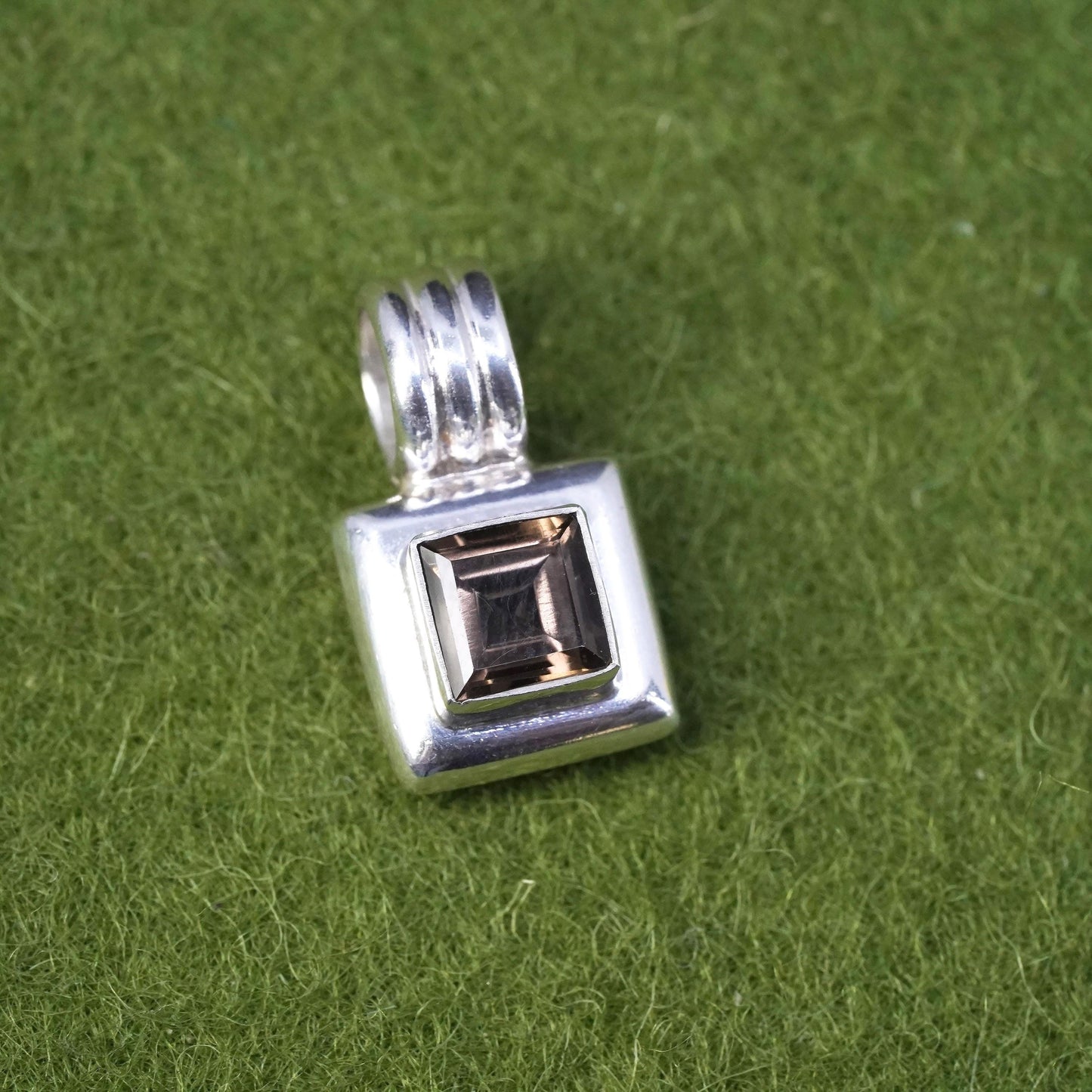 vintage Sterling silver 925 handmade pendant with square shaped smoky quartz