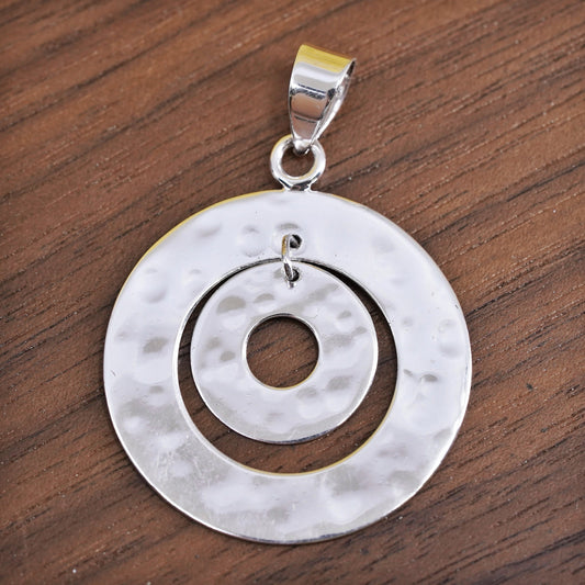 Vintage Sterling silver handmade pendant, 925 double circle charm