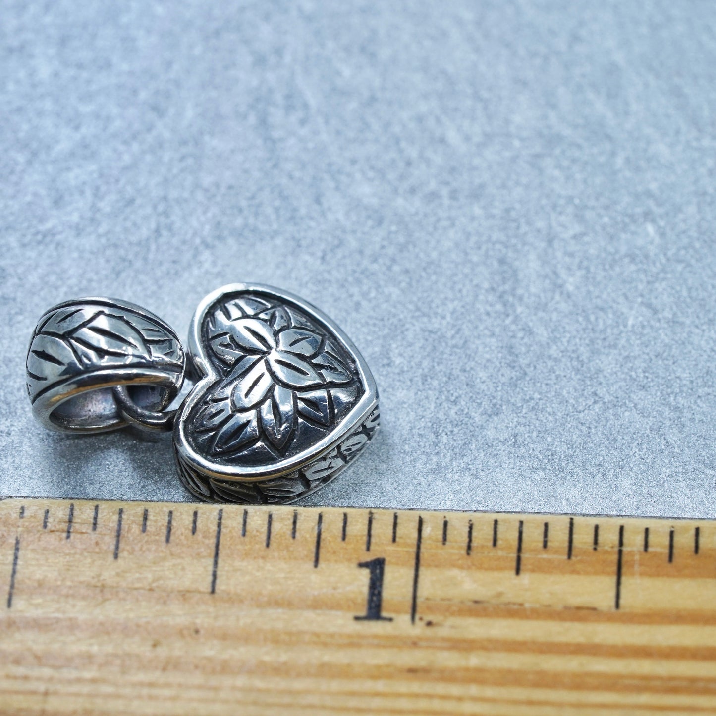 antique sterling 925 silver filigree heart charm pendant