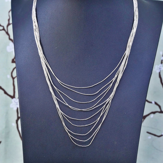 16”, liquid Sterling silver 10 strands necklace, Native American 925 chain