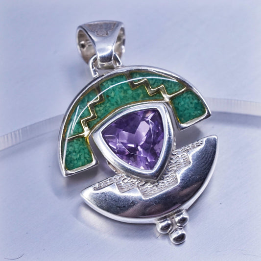 Vintage Relios Carolyn pollack pendant sterling 925 silver enamel amethyst