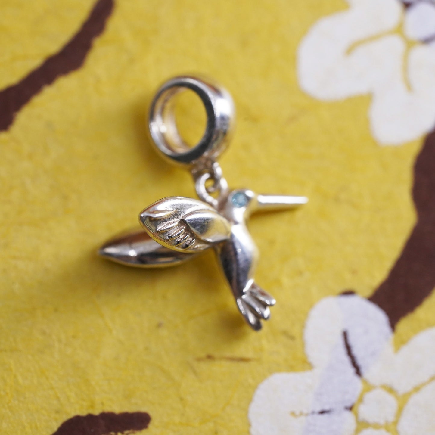 Vintage Sterling silver handmade pendant, 925 hummingbird bird charm