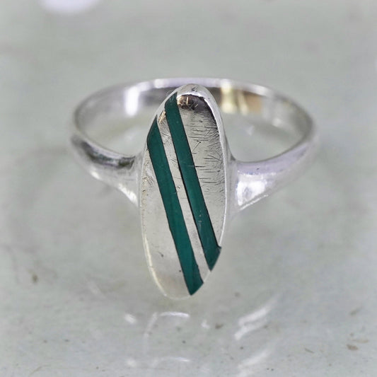 Size 7.75, Sterling silver ring, geometric 925 silver with malachite inlay