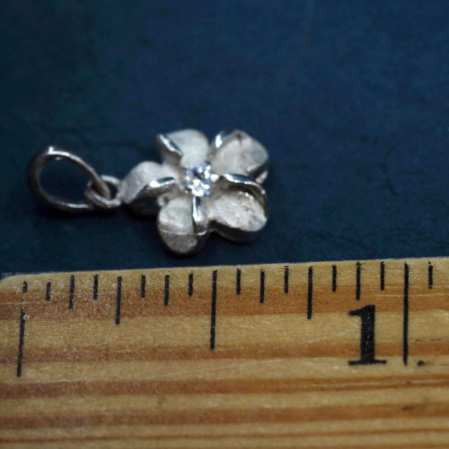 Vintage Sterling silver handmade pendant, 925 plumeria flower with cz