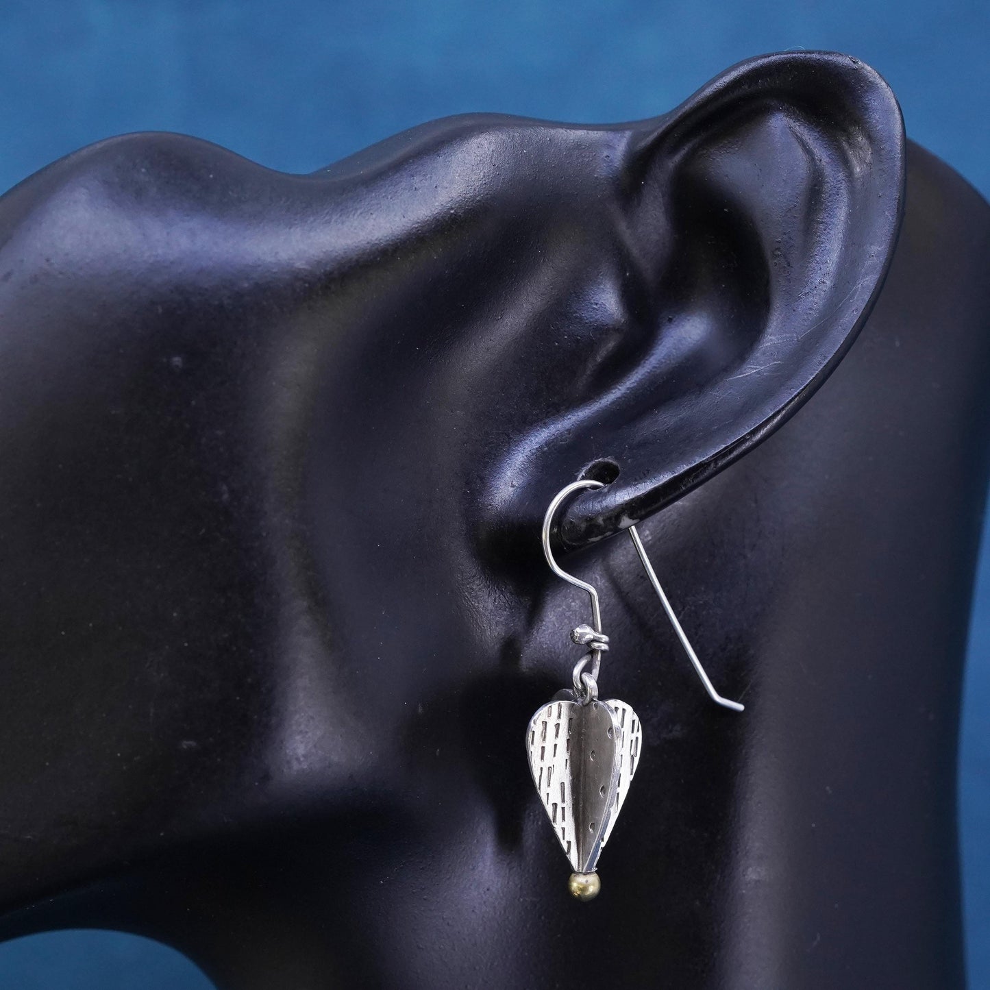 Vintage two tone southwestern Sterling silver earrings, 925 teardrop dangles