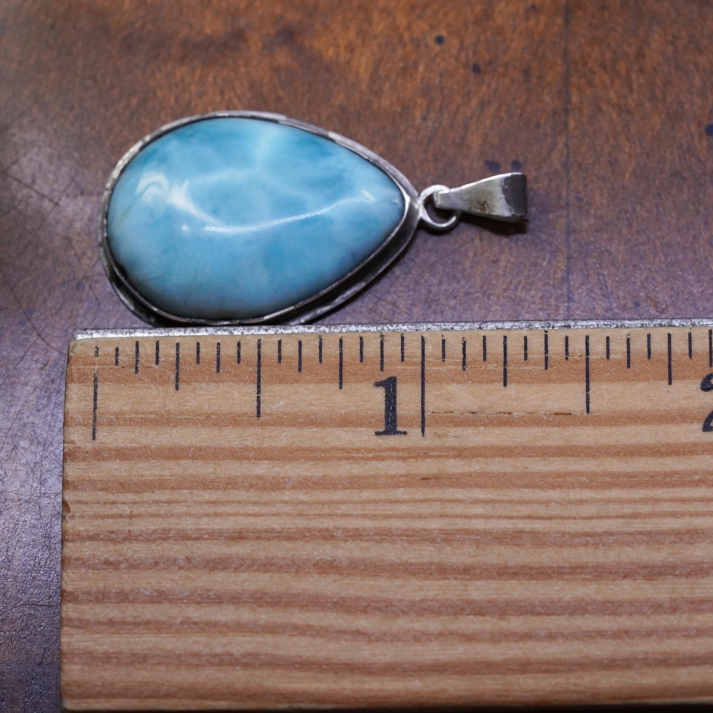 Vintage Sterling Silver Handmade Pendant, oxidized 925 silver teardrop larimar