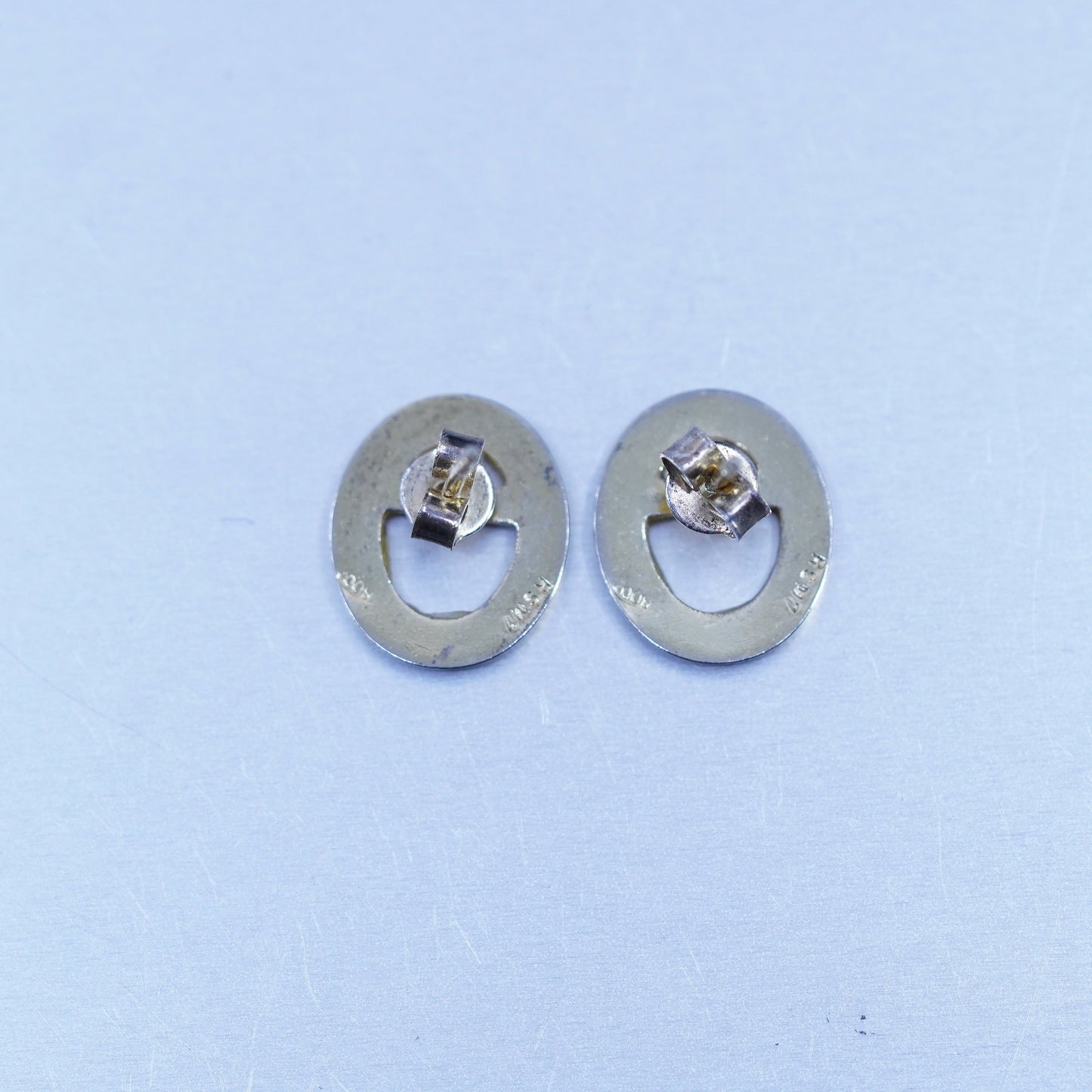 Vintage Sterling silver handmade earrings, 800 oval studs