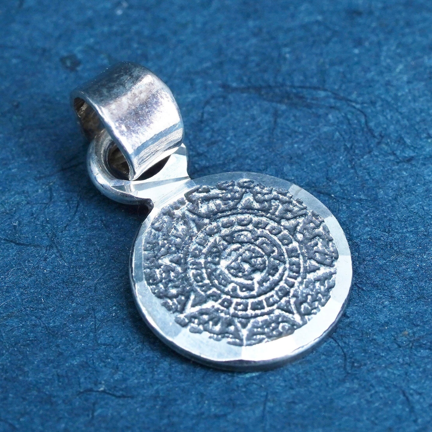 Vintage Sterling silver handmade pendant, solid 925 silver Mayan calendar