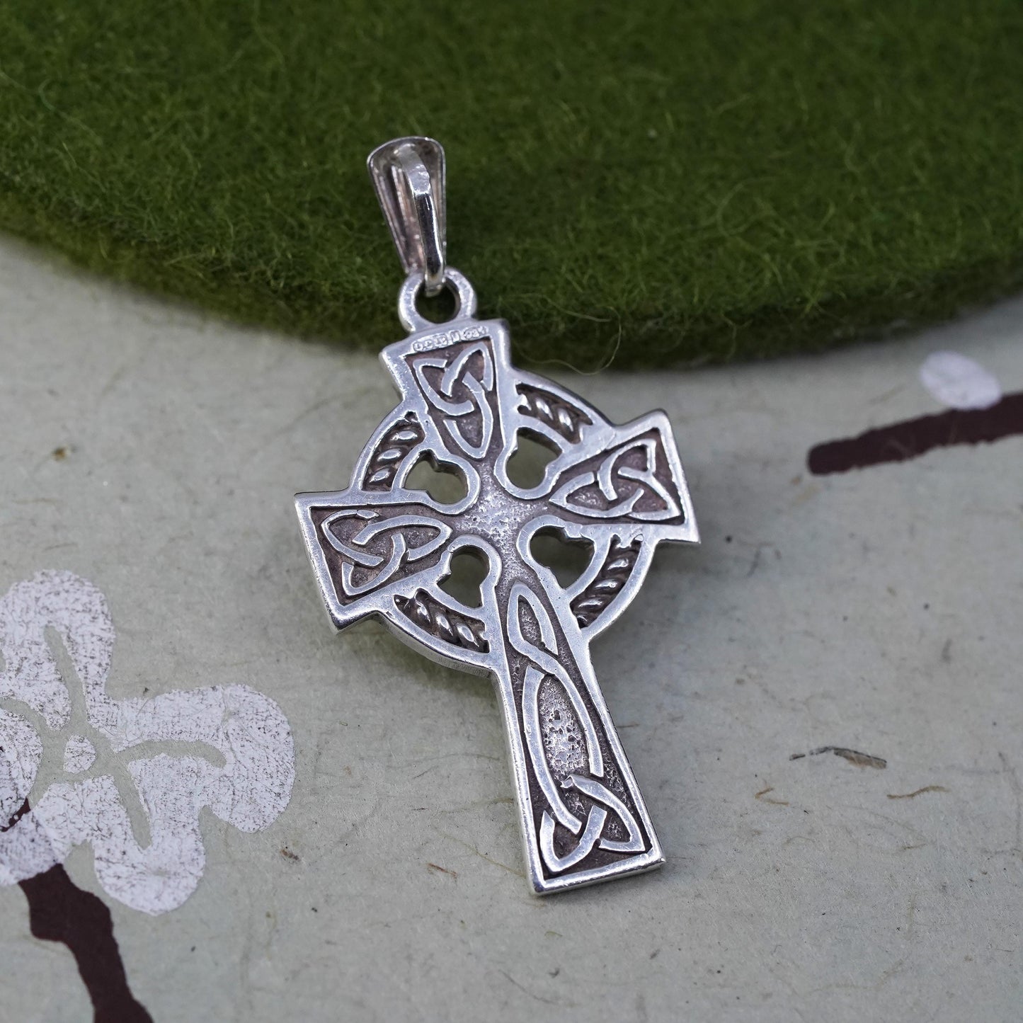 Vintage European sterling silver handmade pendant, 925 Irish Celtic cross