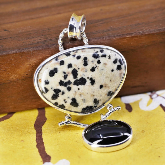 Vintage WK Whitney Kelly Sterling 925 silver Dalmatian jasper pendant with onyx