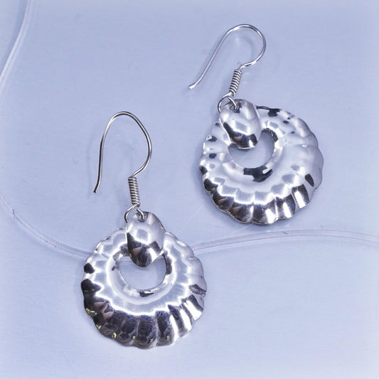 Vintage Mexican Sterling 925 silver handmade circle shell discs earrings