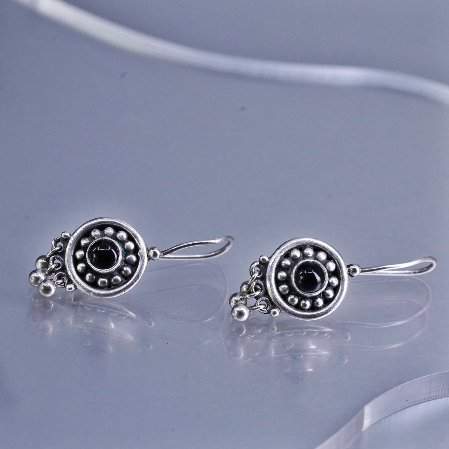 Vintage Sterling 925 silver circle earrings with onyx and beads