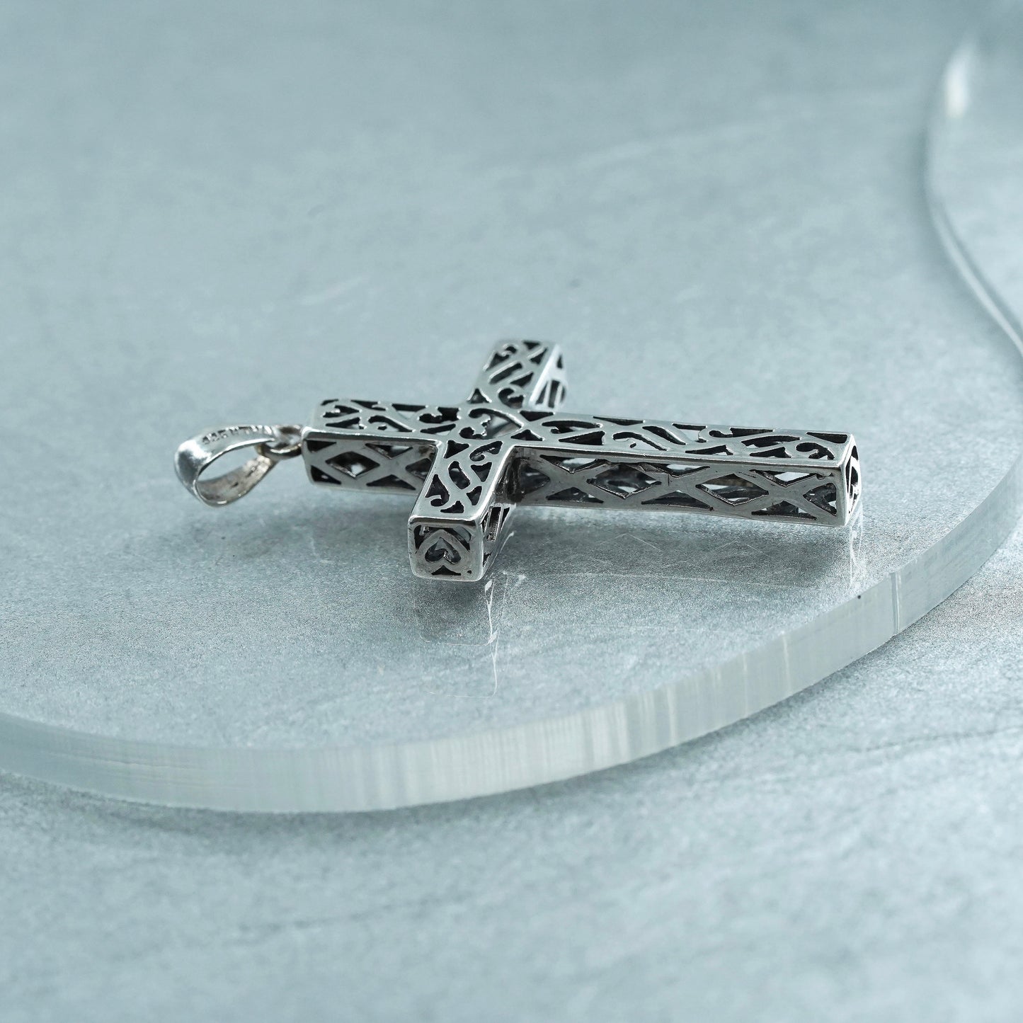 Vintage sterling 925 silver handmade filigree cross pendant